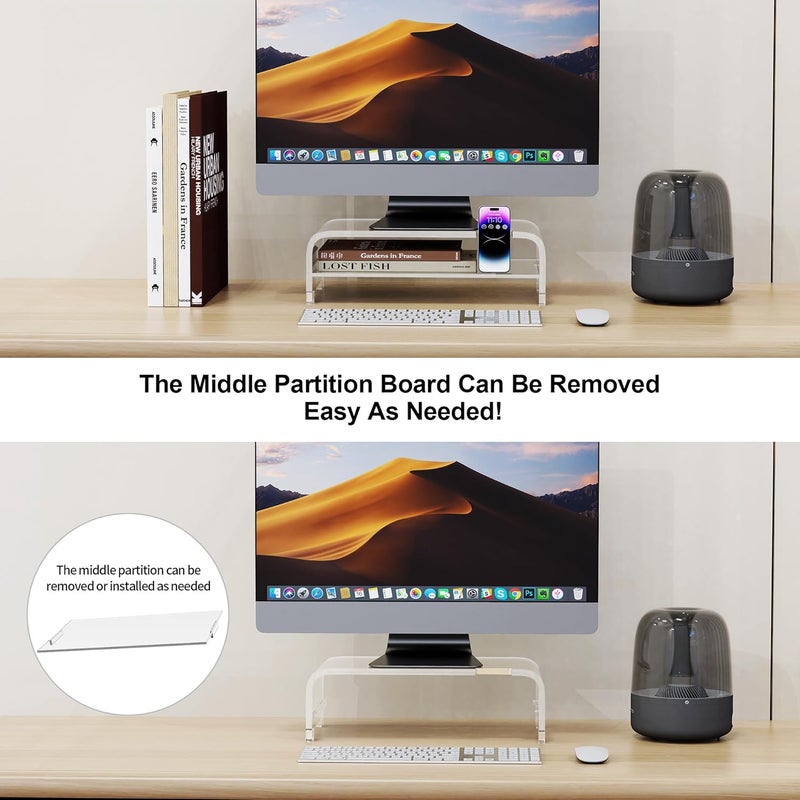 Beimu Acrylic Monitor Stand Riser Acrylic Laptop Stand Clear Computer Stand Laptop Riser with Storage Desk Organizer Accessories for Home and Office - Image 5